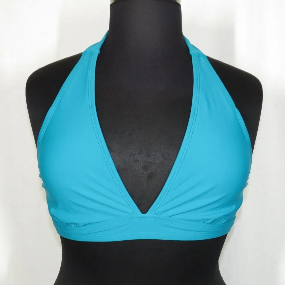 Halara Deep V Halter Tie Padded Bikini Swim Top Lake Blue Size XL 16